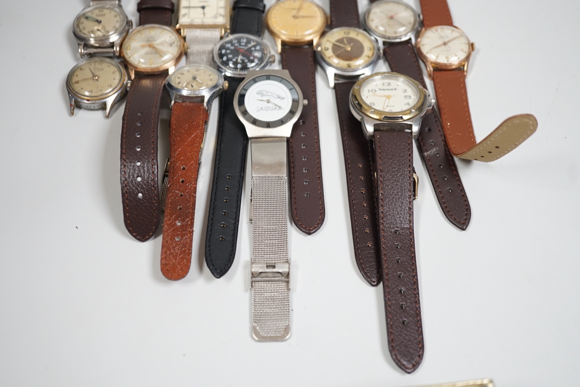 A collection of twelve assorted mainly gentleman's wrist watches, including Cyma, Sekonda and Timex.